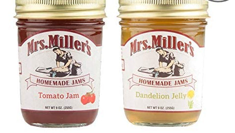 Mrs. Miller's Homemade Tomato Jam and Dandelion Jelly Variety 2-Pack, TWO 9 oz. Jars