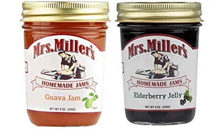 Mrs. Miller's Homemade Guava Jam and Elderberry Jelly Variety 2-Pack, TWO 9 oz. Jars