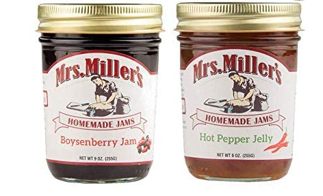 Mrs. Miller's Homemade Boysenberry Jam and Hot Pepper Jelly Variety 2-Pack 9 oz. Jars