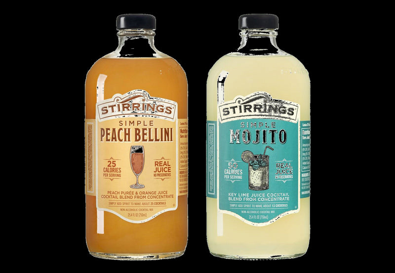 Stirrings Simple Peach Bellini & Simple Mojito Non-Alcoholic Cocktail Mix, Variety 2-Pack  25.4 fl. oz. (750ml) Bottles