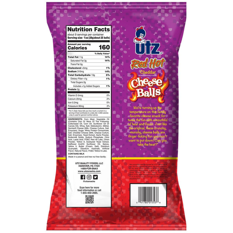 Utz Quality Foods Red Hot Cheddar Cheese Balls- 8.5 oz. Bags (4 Bags)