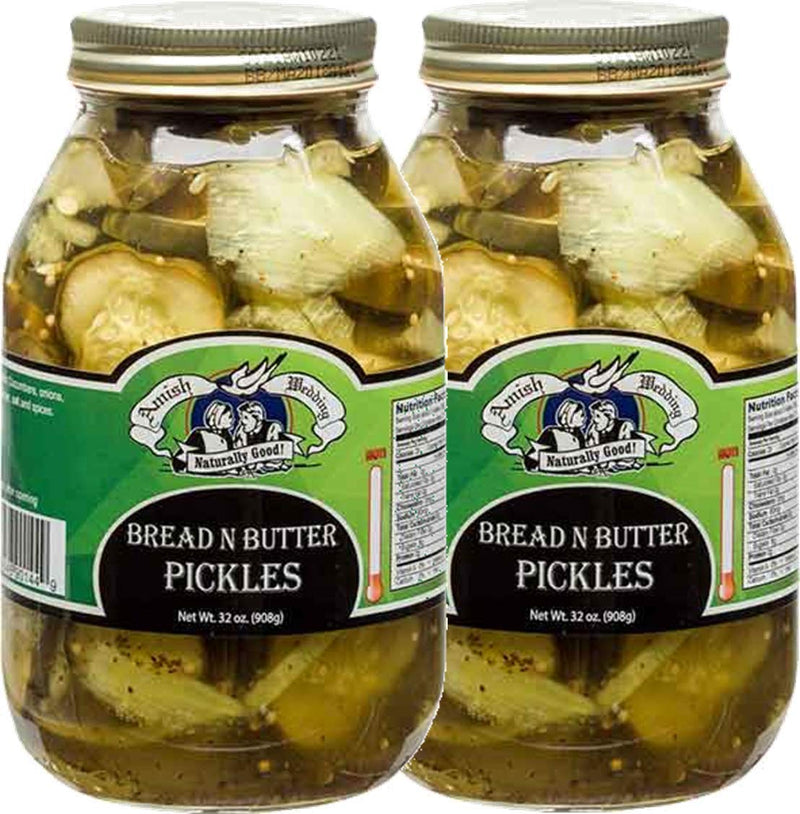 Amish Wedding Foods Bread & Butter Pickles, 2-Pack 32 oz. Quart Jars