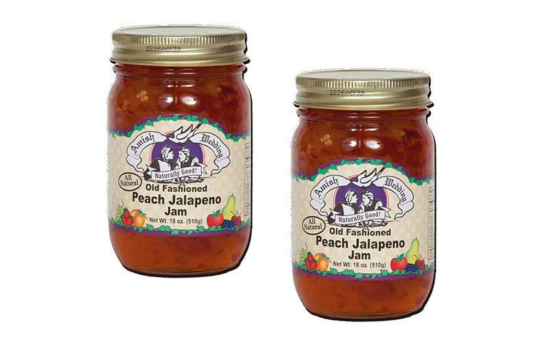 Amish Wedding Foods Old Fashioned Peach Jalapeno Jam, 2-Pack 18 oz. Jars