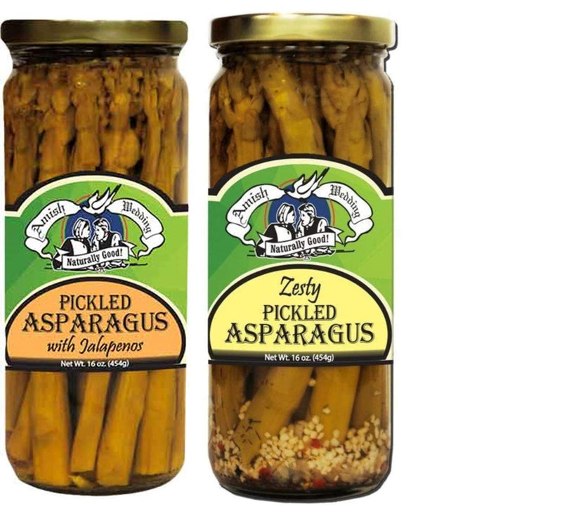 Amish Wedding Zesty Pickled Asparagus & Pickled with Jalapenos 16 oz. jars Variety 2-Pack