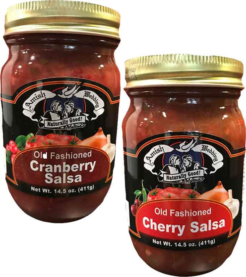 Amish Wedding Foods Cranberry Salsa & Cherry Salsa, Variety 2-Pack 14.5 oz. Jars