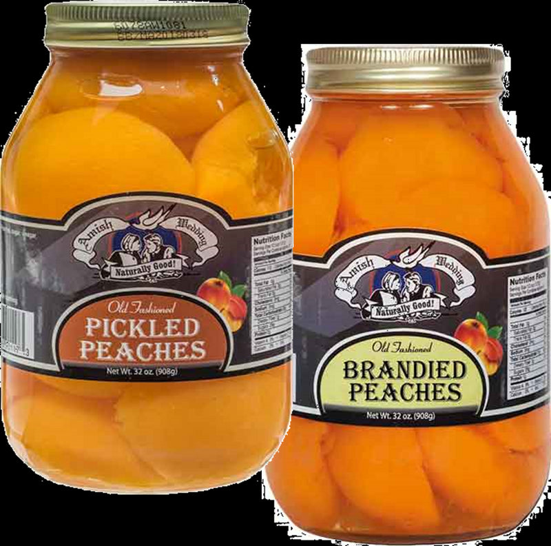 Amish Wedding Pickled Peach Halves and Brandied Peach Halves Variety 2-Pack 32 oz. Jars