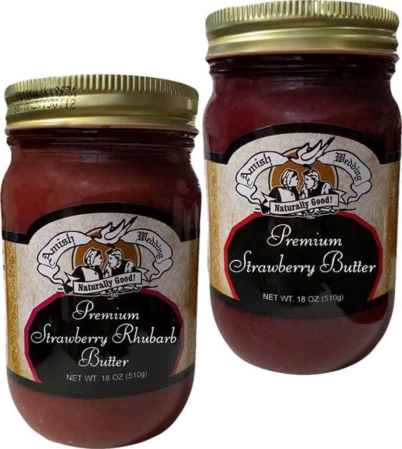 Amish Wedding Premium Strawberry Rhubarb & Strawberry Butter Variety 2-Pack 16 oz. Jars