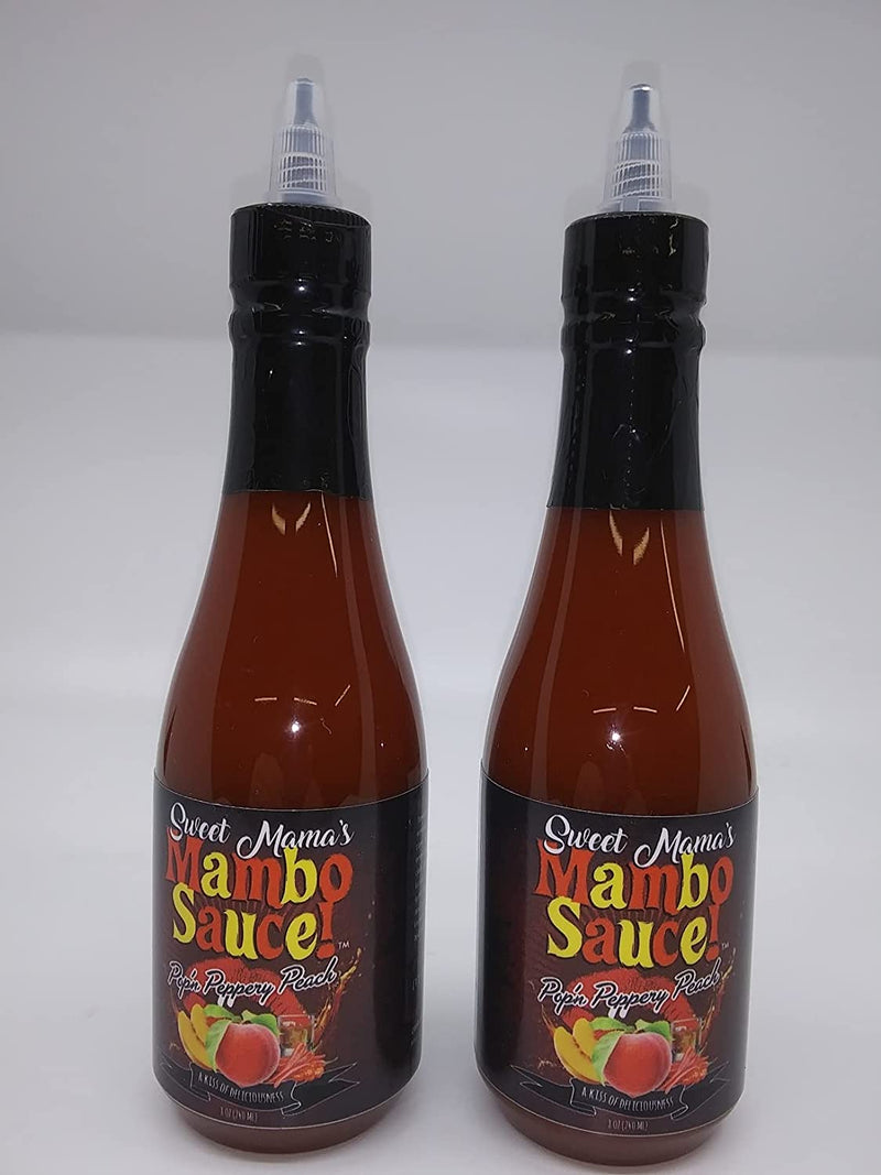 Sweet Mama's Pop'n Peppery Peach Mambo Finishing Sauce- For All of Your Meat, Poultry & Seafood Dishes, 2-Pack 8 fl. oz. Bottles