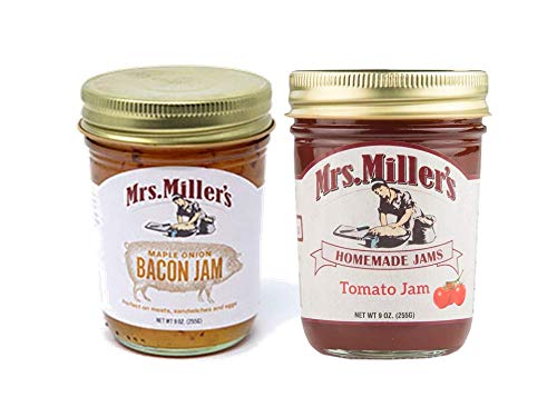 Mrs. Millers Homemade Maple Onion Bacon Jam & Tomato Jam Variety 2-Pack,  9 oz. Jars