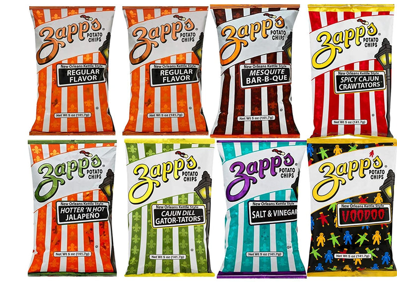Zapp's New Orleans Kettle Style Potato Chips 5 Oz Bags (Variety Pack of 8)