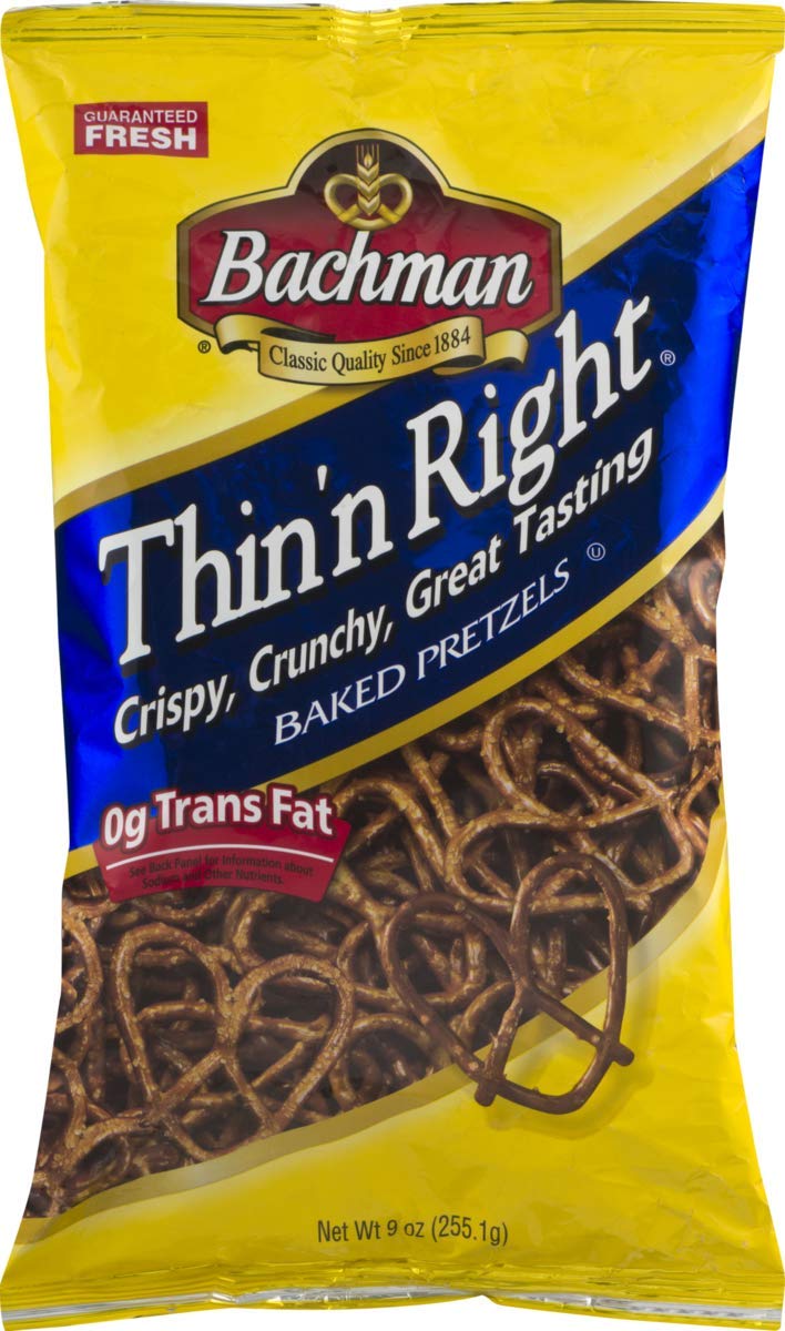 Bachman Thin'n Right Baked Pretzels- Crispy, Crunchy, Great Tasting, 4-Pack 9 oz. Bags