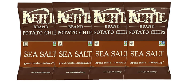 Kettle Brand Original Sea Salt Potato Chips, Certified Gluten Free, Non GMO, 4-Pack (Sea Salt)