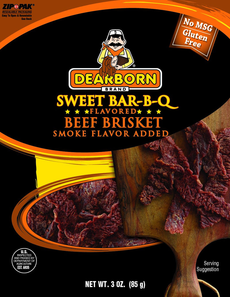 Dearborn Brand Sweet BBQ Beef Brisket Jerky, 3 oz. Zip Pack