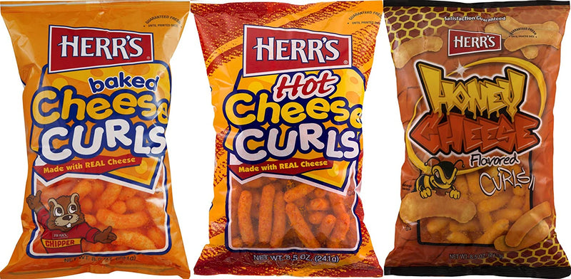 Herr's Baked Cheese Curls, Hot Cheese Curls & Honey Cheese Curls Variety 3-Pack