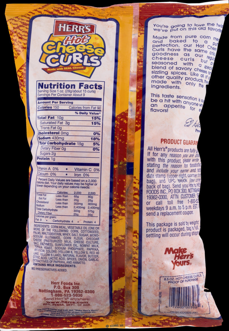 Herr's Baked Hot Cheese Curls, 3-Pack 8 oz. Bags