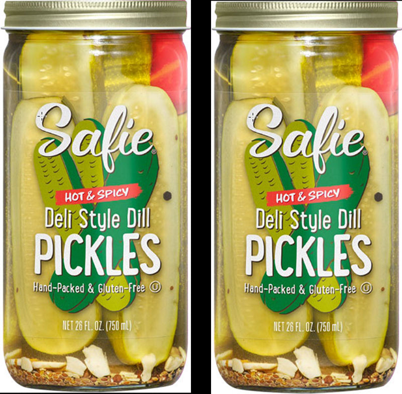 Safie Foods Hand-Packed Deli Style Hot & Spicy Dill Pickles, 2-Pack, 26 oz. Jars