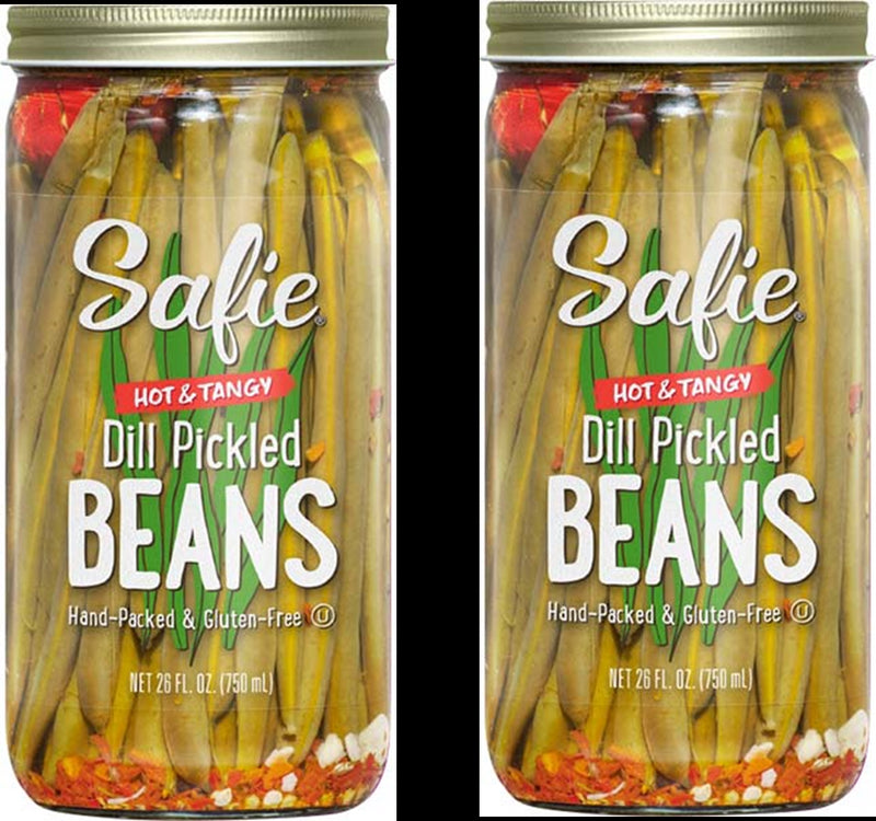Safie Foods Hand-Packed Hot & Tangy Dill Pickled Beans, 2-Pack, 26 oz. Jars