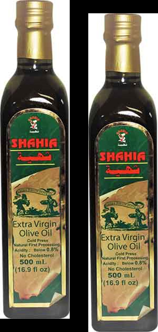 Shahia Extra Virgin Olive Oil. Cold Press Natural First Processing, 2-Pack 16.9 fl oz Bottles
