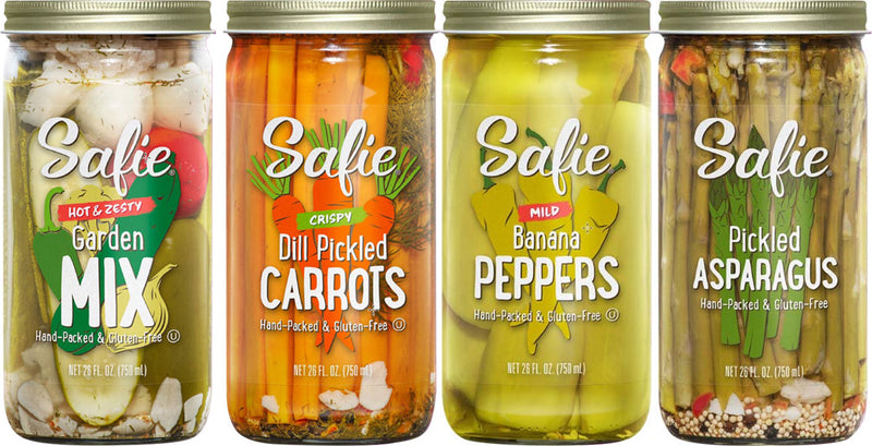 Safie Foods Hand-Packed Deli Style Pickled Vegetables, Variety 4-Pack, 26 oz. Jars