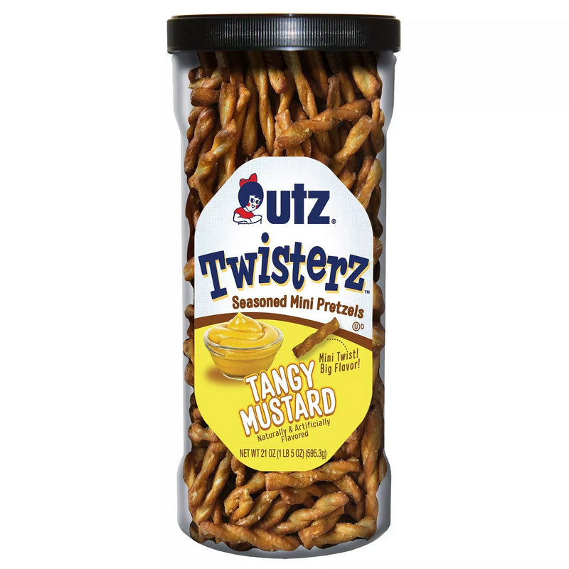 Utz Flavored Pretzel Tangy Mustard Twisterz Barrel, 2-Pack 21 oz.