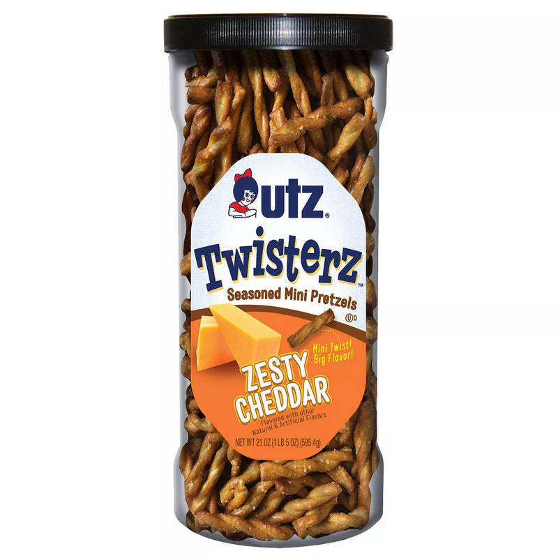 Utz Zesty Cheddar Flavored Pretzel Twisterz Barrel, 2-Pack 21 oz.
