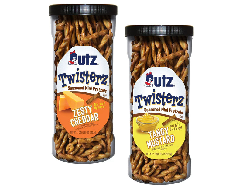 Utz Zesty Cheddar & Tangy Mustard Flavored Pretzel Twisterz Barrel,  Variety Pack 21 oz.