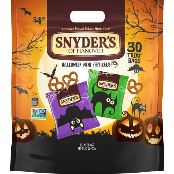 Snyder's of Hanover Mini Pretzels, Halloween Trick-or-Treat Snack, 2-Pack 30 Ct Sacks