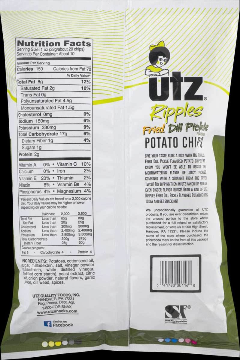 Utz Quality Foods Fried Dill Pickle Flavored Potato Chips Family Size Bags