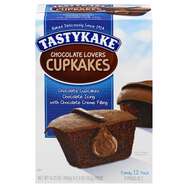Tastykake Chocolate Lovers Chocolate Cream Filled Cupcakes, 3-Pack Family Size Boxes