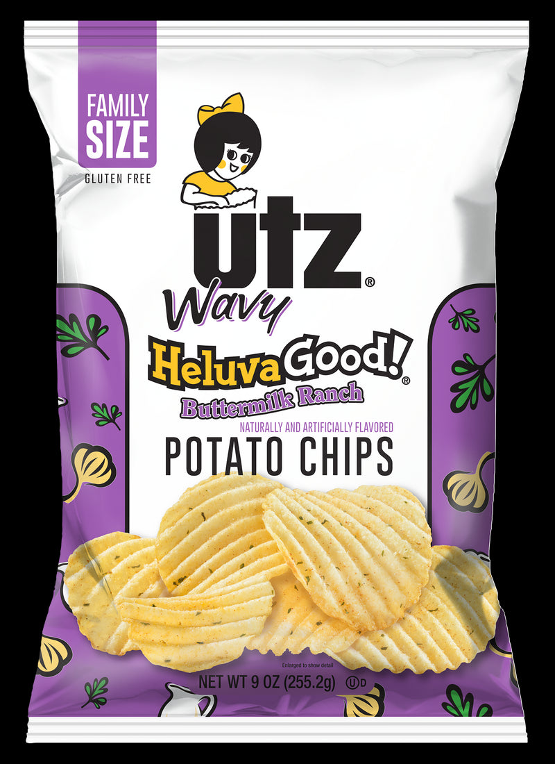 Utz Quality Foods HeluvaGood! Buttermilk Ranch Wavy Potato Chips, Family Size Bags