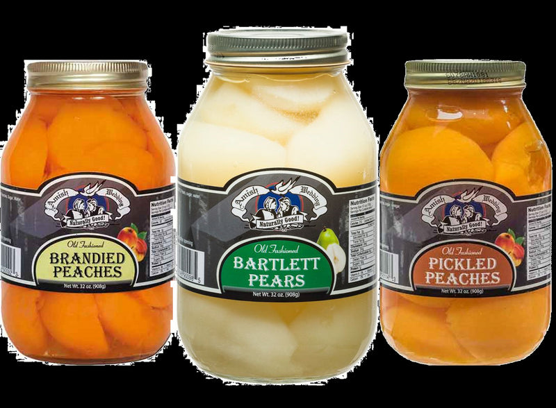 Amish Wedding Foods Peach Halves & Bartlett Pears Variety 3-Pack 32 oz. Jars