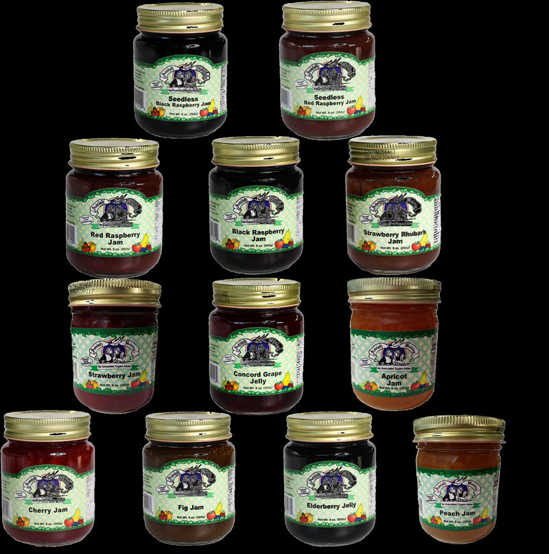 Amish Wedding Foods No Granulated Sugar Jam & Jelly Assortment 12-Pack, 9 oz. Jars
