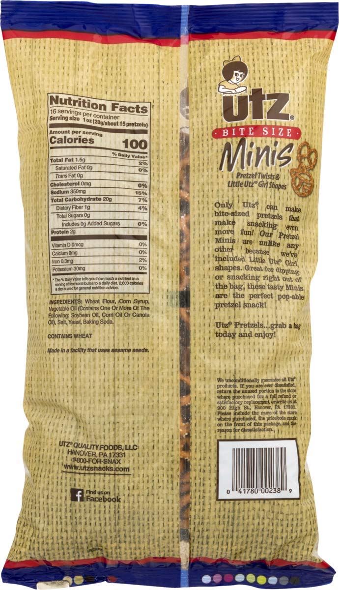 Utz Quality Foods Bite Size Minis Pretzels- 16 oz. Bags