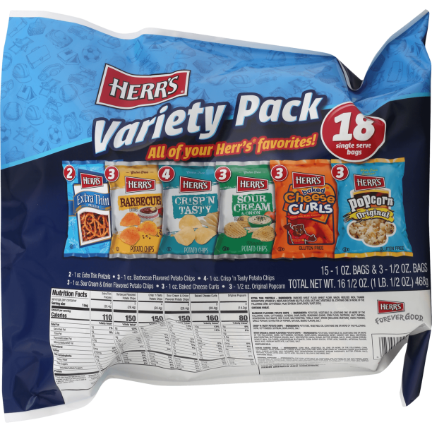 Herr's Pack a Snack Variety Pack, 18 Individual Single Serve Bags