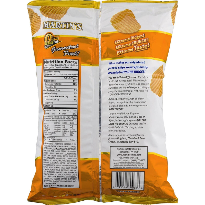 Martin's Crunchy Ridged Potato Chips Cheddar & Sour Cream, 8.5 oz. Family Size Bags