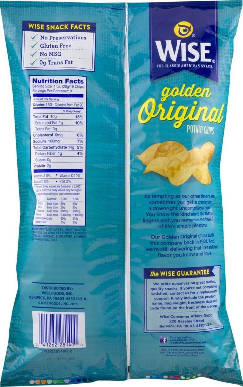 Wise Foods Golden Original Potato Chips, 4-Pack 7.5 oz Bags