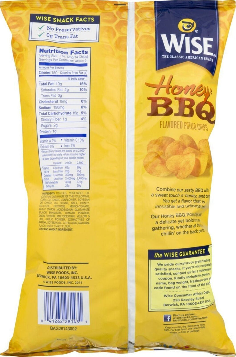 Wise Foods Honey BBQ Potato Chips, 4-Pack 7.5 oz. Bags