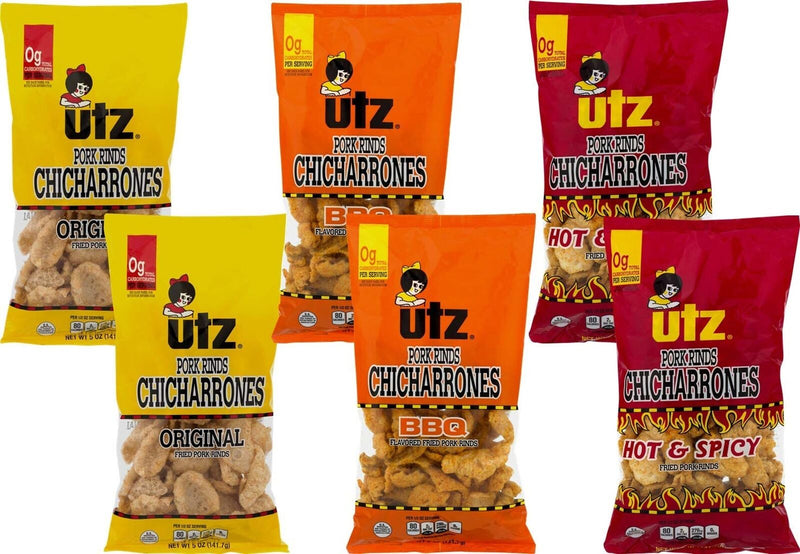 Utz Quality Foods Original, BBQ and Hot & Spicy Fried Pork Rinds (Chicharrones) Variety 6-Pack