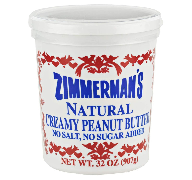 Zimmerman's Natural Creamy Peanut Butter 32 oz. Tub (No Salt Added, 4 Tubs)