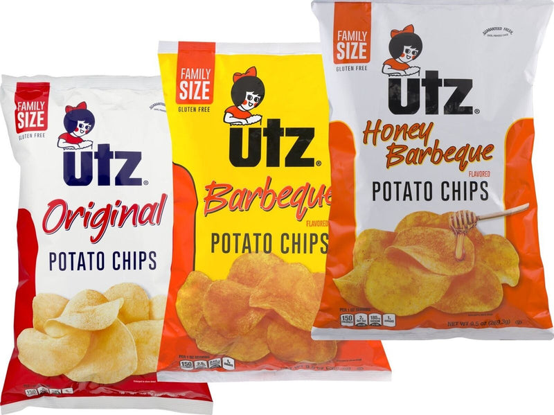 Utz Quality Foods Family Size Variety 3- Pack Potato Chips (Original, BBQ Honey, BBQ)