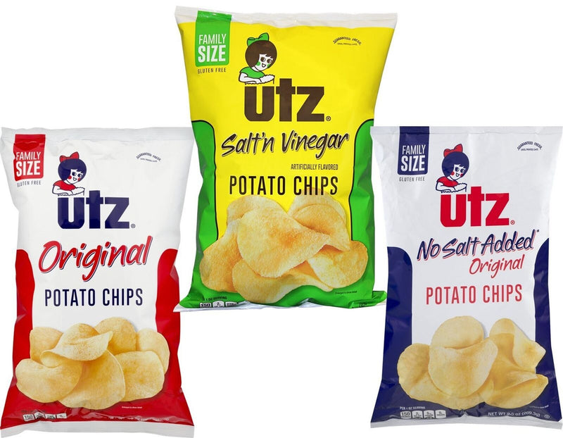 Utz Quality Foods Original, Salt'n Vinegar & No Salt Family Size Potato Chip Variety 3-Pack