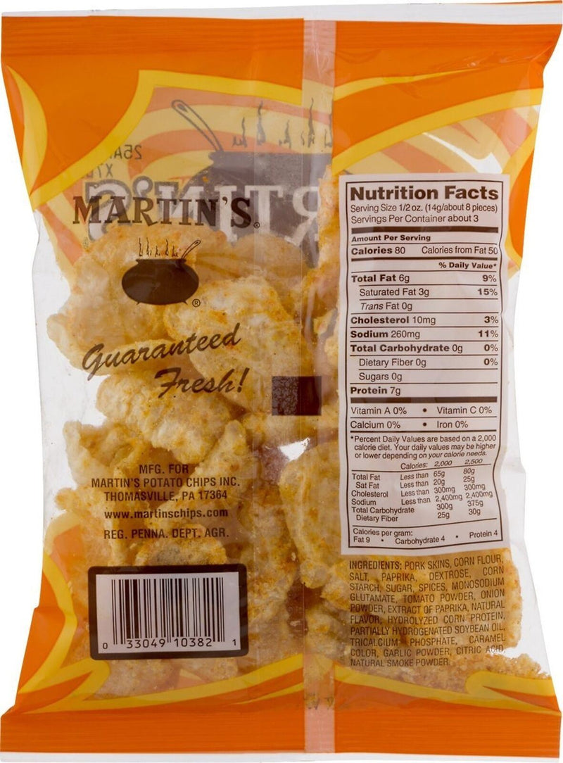 Martin's Bar-B-Q Flavored Pork Rinds (Chicharrones), 1.5 oz. Bags