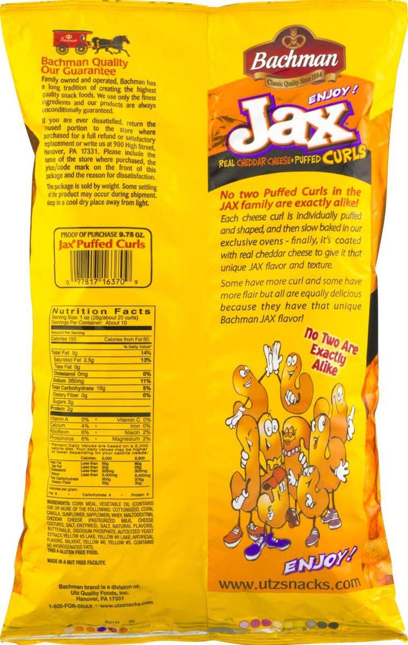 Bachman Jax Cheddar Cheese Puffed Curls, 3-Pack 8.5 Oz Bags