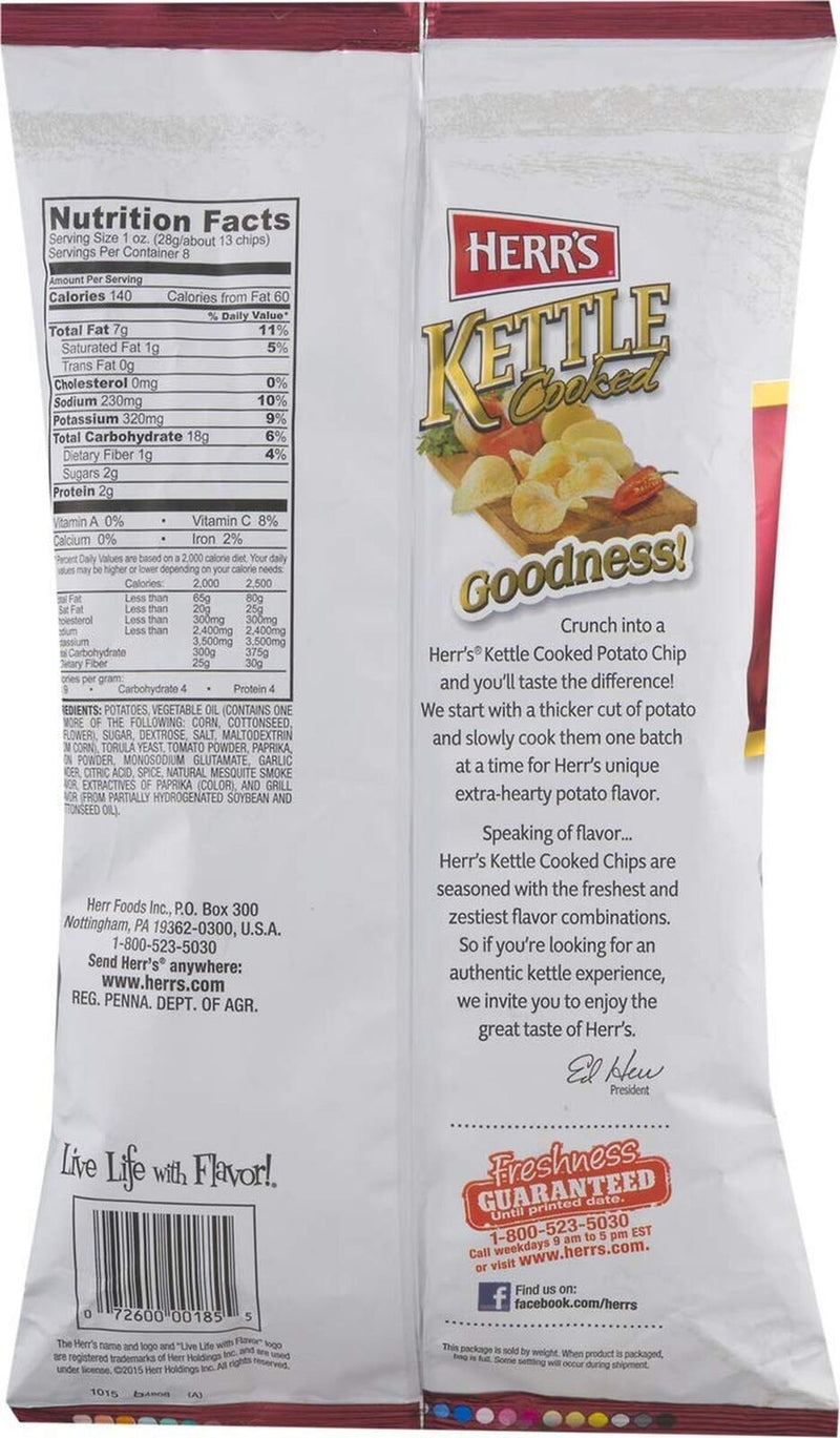 Herr's Kettle Cooked Potato Chips- Mesquite BBQ (4 Bags)