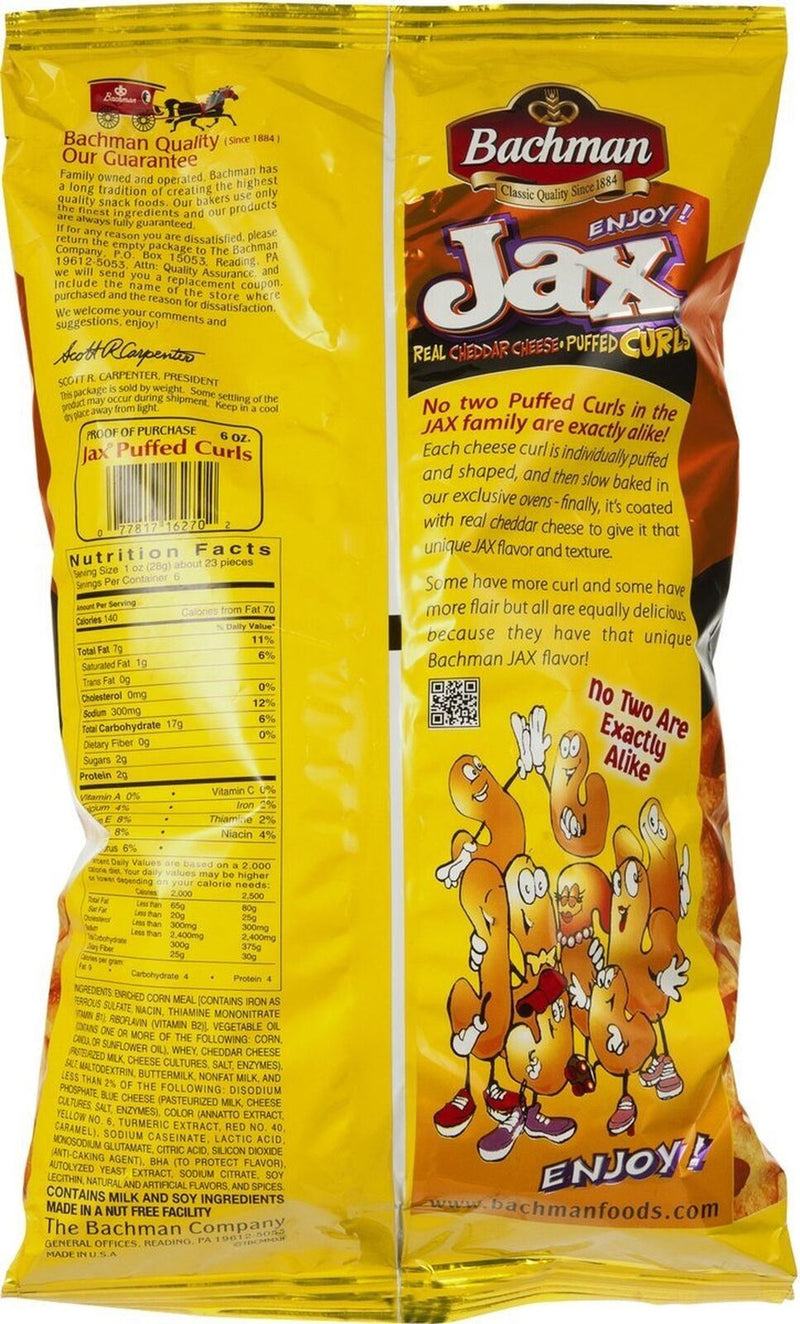 Bachman Jax Real Cheddar Cheese Puffed Curls, 4-Pack 6 oz. Bags