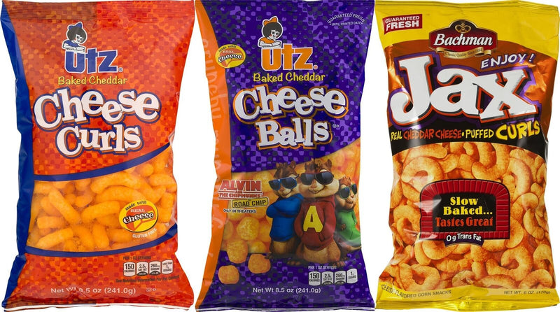 Utz and Bachman Baked Cheddar Cheese Curls and Baked Cheese Balls Variety 3-Pack