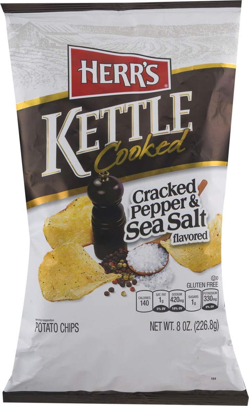 Herr's Kettle Cooked Potato Chips- Cracked Pepper (4 Bags)