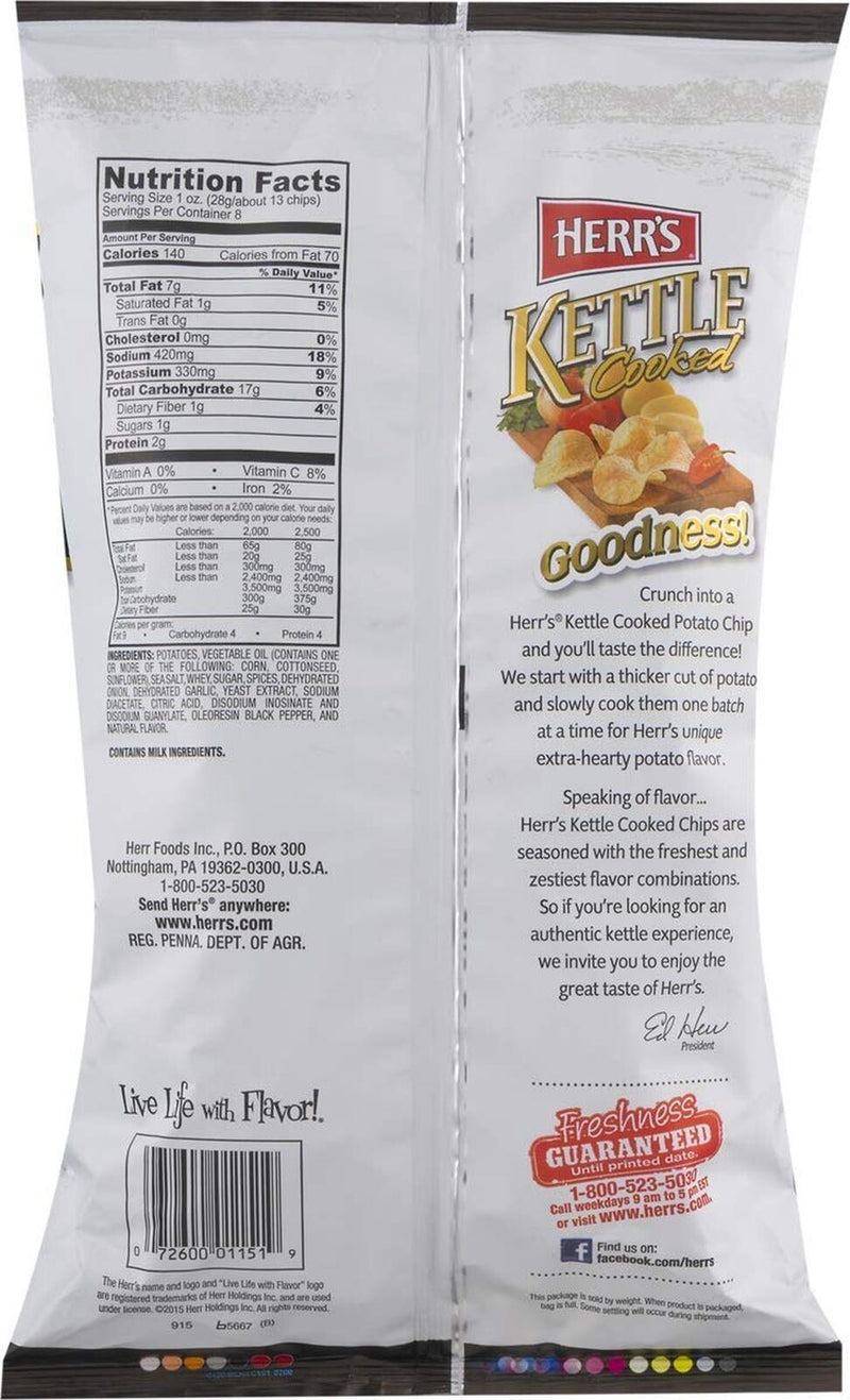 Herr's Kettle Cooked Potato Chips- Cracked Pepper (4 Bags)