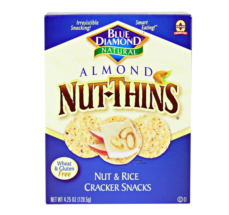 Blue Diamond Natural Almond Nut-Thins Nut & Rice Cracker Snacks- 3 Boxes