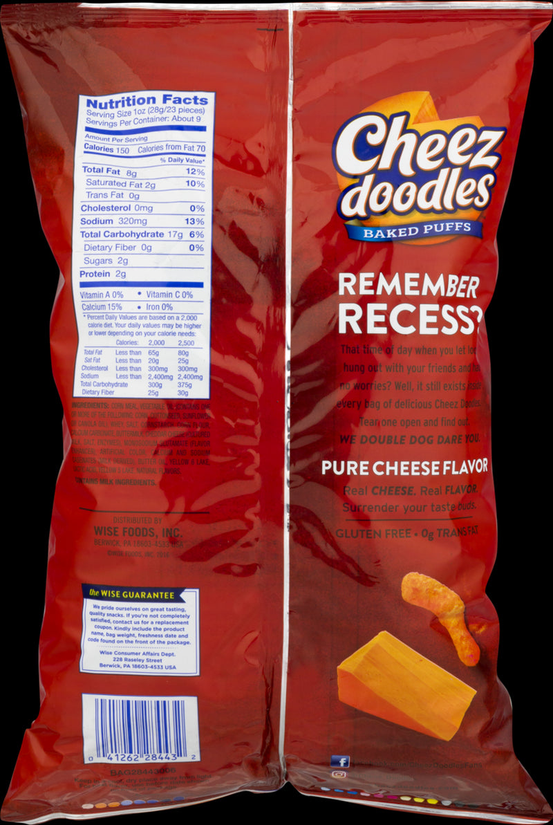 Wise Foods Cheddar Cheese Doodles Baked Puffs 8.5 oz. Bag (4 Bags)